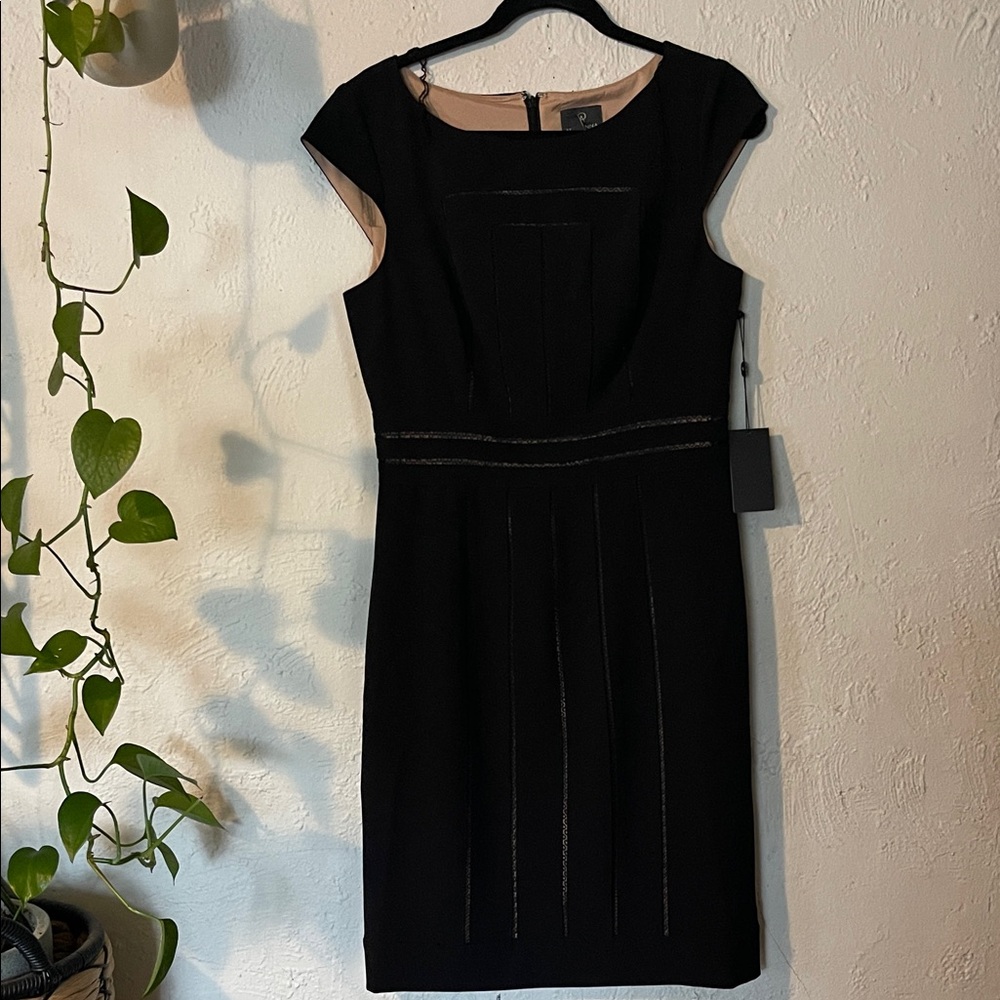 Adrianna Papell Crepe Sheath Dress with Lace Insets - Picture 2 of 8